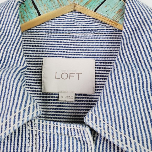 Ann Taylor Loft Denim Pin Stripe Conductor's Jacket Sz Small - Picture 5 of 12